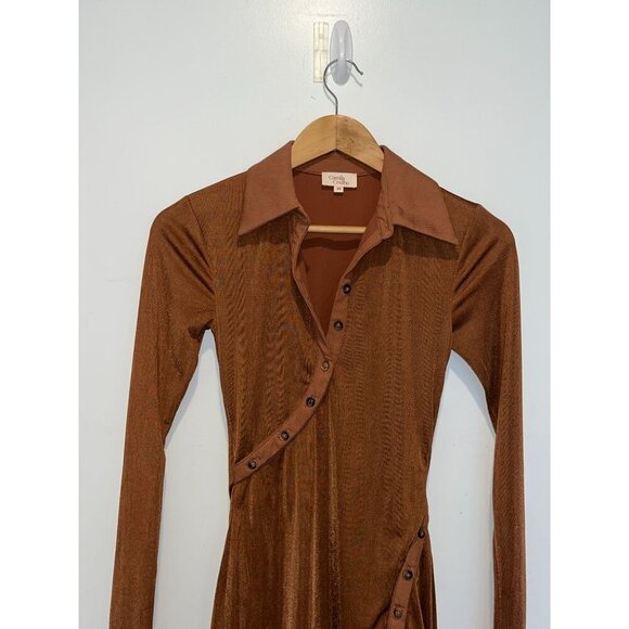 Camila Coelho Cera Button-Down Long Sleeves  Womens Mini  Dress Size XS - Chesnu - Picture 3 of 9